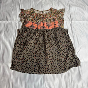 Women's THML Blouse S Brown Orange Floral Leopard Print